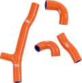 Four bright orange, shiny, silicone hoses with visible blue inner linings are shown on a white background. The hoses are bent in different angles and include a Y-shaped one. Each hose features a white Samco Sport logo.