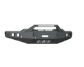 A matte black 2020-23 Chevy 2500 Stealth Front Winch Bumper with Pre-Runner Guard is shown on a white background. It features angular lines, vent slots, mounting points, a raised center, and ROAD ARMOR across the front.