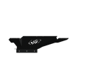 A textured black, angular metal skid plate guard with a stylized eagle head logo embossed in the center, designed for the 2020-23 Chevy 2500 Spartan Front Bumper by Road Armor, shown against a solid black background.