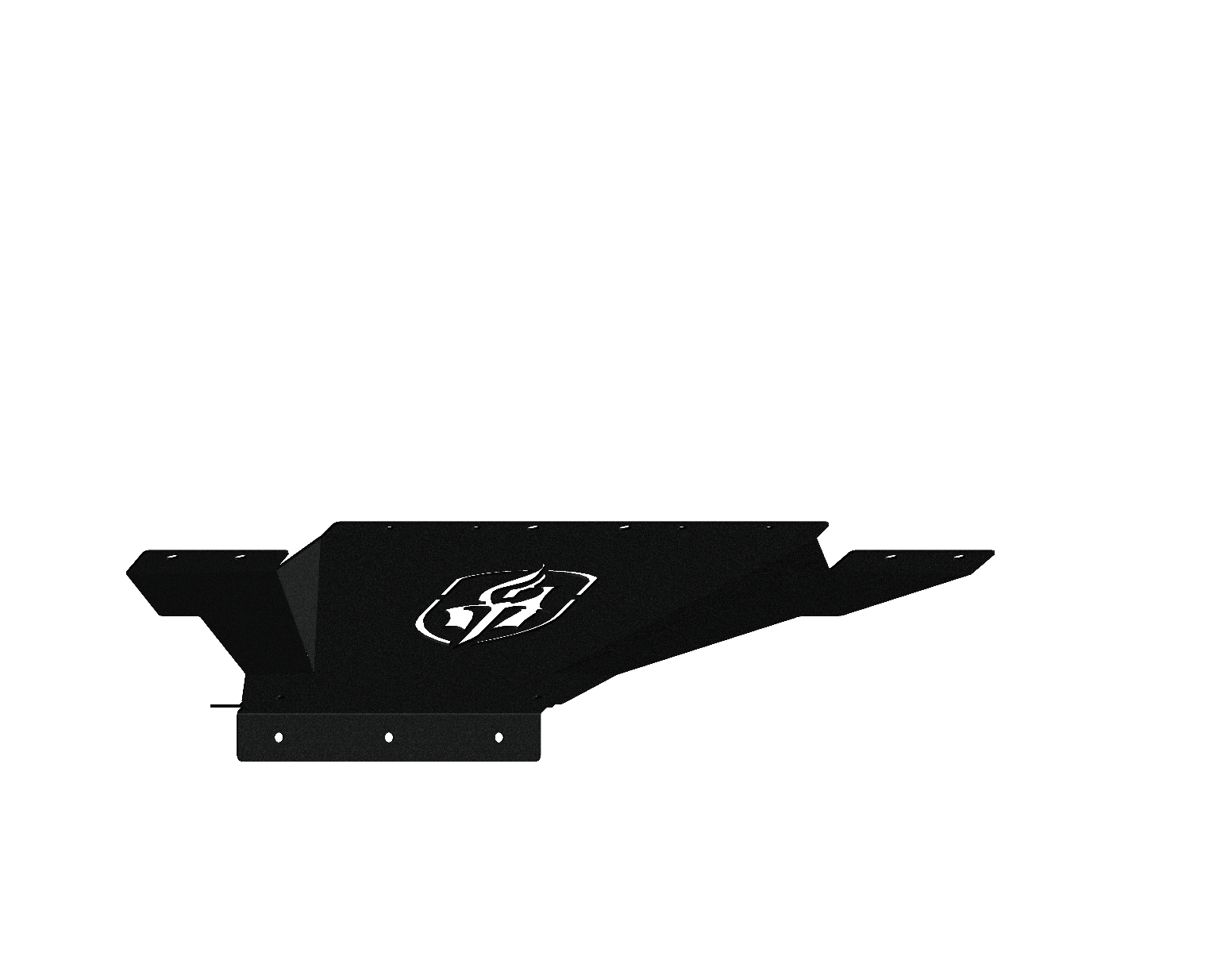 A textured black, angular metal skid plate guard with a stylized eagle head logo embossed in the center, designed for the 2020-23 Chevy 2500 Spartan Front Bumper by Road Armor, shown against a solid black background.