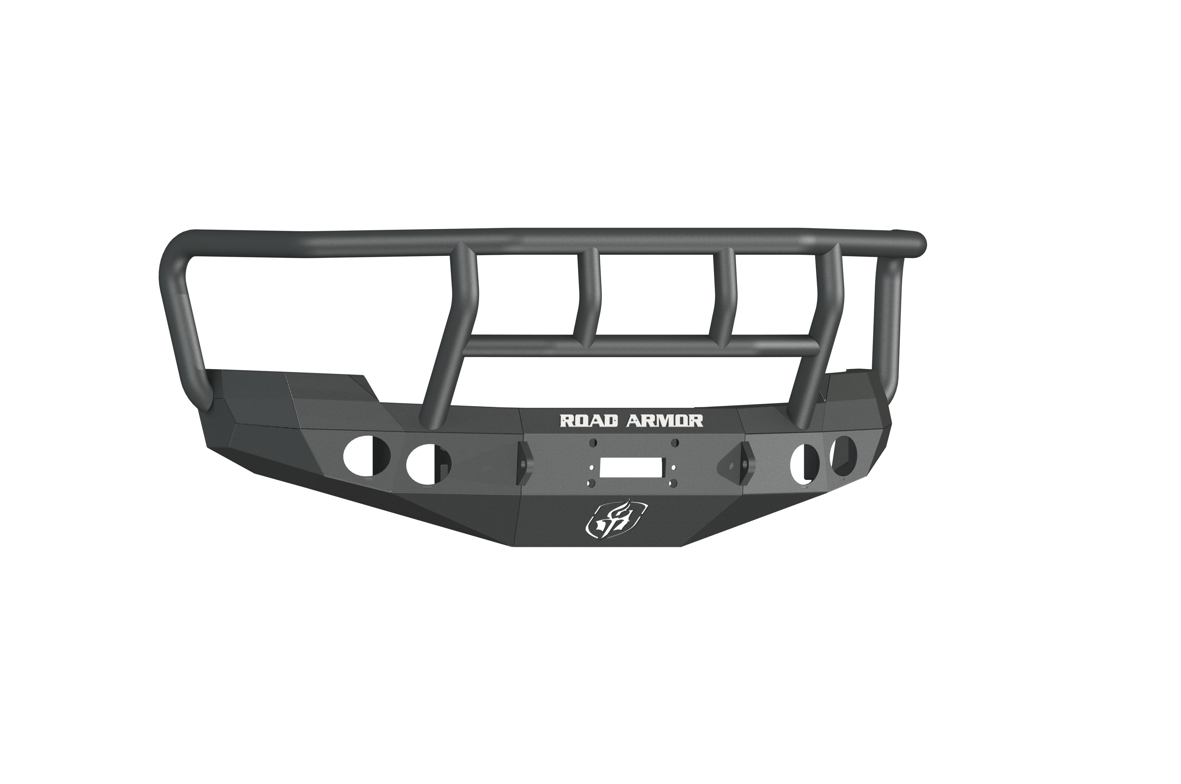 A textured black Stealth Front Winch Bumper for 2008-2010 Chevy 2500, featuring the Titan II guard, angular lines, circular/rectangular cutouts, reinforced edges, ROAD ARMOR logo in white, and built to fit Warn M12000 & Smittybilt XRC winches.