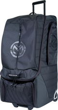 A black bag with a logo on it.