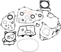 A set of 10 various black engine gaskets and several small copper, black, and silver rings, all laid out on a white background. The gaskets have different shapes and hole patterns, designed for sealing engine components.