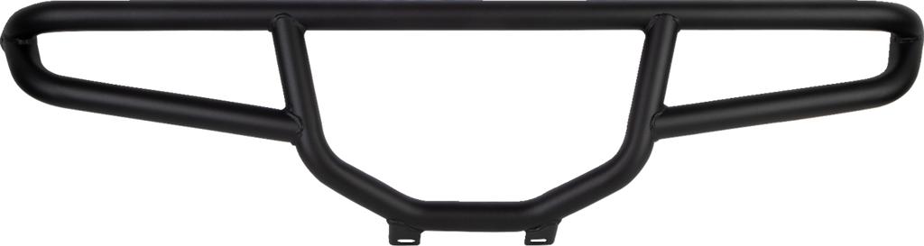 A matte black metal bumper guard featuring a rectangular frame with angular side supports and a central lower mounting bracket, designed for robust protection, set against a plain white background.