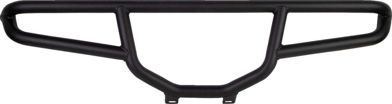 A matte black metal bumper guard featuring a rectangular frame with angular side supports and a central lower mounting bracket, designed for robust protection, set against a plain white background.