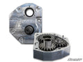 Two Honda Talon 1000R 4 Portal Gear Lift gearboxes are shown: one reveals exposed inner gears, the other shows a cover engraved with “SuperATV.” Both rest on a white background with a small SuperATV logo in the bottom right corner.