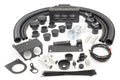 A range of installation parts for the Can-Am Maverick X3 (2018-2024) - Ice Crusher Cab Heater is shown, including black hoses, vents, brackets, couplers, clamps, wiring harness, mounting plates, connectors, fittings, screws, zip ties, drill bits and hardw