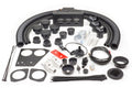 The Honda Pioneer 1000 LE (2016-2021) Ice Crusher Cab Heater kit is shown on a white background, with organized black flexible hoses, vents, mounting plates, zip ties, wiring, switches, connectors, drill bits, clamps, and plastic fittings for installation