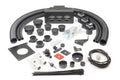 The Polaris Ranger 800 Full Size (2009-2014) Ice Crusher Cab Heater kit is displayed with hoses, vents, clamps, wiring, brackets, grommets, saw bits, a control switch, plastic mounts, zip ties, and mounting hardware on a white background.