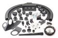 The Polaris RZR 1000 (2014-2018) & RZR 1000S (2019-2021) Ice Crusher Cab Heater kit includes black hoses, air vents, brackets, connectors, plastic ties, metal fittings, screws, and wires arranged on a white background.