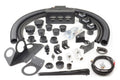 A Polaris RZR 900/900-4 (2015-2020) Ice Crusher Cab Heater kit is displayed on a white surface, featuring black hardware like hoses, vent covers, brackets, connectors, wiring, zip ties, screws, and fittings for easy installation.