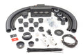 The CFMoto UForce 500/800 (2015-2021) Ice Crusher Cab Heater kit is shown on a white background with black hoses, vents, connectors, metal parts, wiring, zip ties, screws, and assorted fittings neatly arranged in rows.