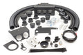 The Can-Am Maverick X3 (2017) - Ice Crusher Cab Heater kit is displayed, featuring flexible hoses, vent covers, brackets, saw bits, cables, connectors, switches, zip ties, and various hardware pieces on a white background.