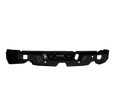 The 2019+ Ram 1500 Spartan Rear Bumper in textured black features angular edges, central logo, cutouts, bolt holes, and rugged ridges for a sturdy, utilitarian look—ideal for off-road or heavy-duty use.