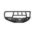 A textured black 2019+ Ram 2500 Stealth Front Winch Bumper (Titan II Guard) features heavy-duty steel, a protective grille guard, six sensor holes, multiple cutouts, “ROAD ARMOR” in white on the center bar, and a logo emblem on the lower front.