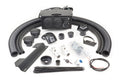 The Kawasaki Mule 4000/4010 and Trans Below Dash (2009+) Ice Crusher Cab Heater kit is shown on a white background, featuring black hoses, a rectangular heater unit with dials, connectors, mounting brackets, wires, clamps, zip ties, and installation hardw
