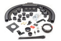The Polaris Ranger Under Hood 570 Full Size (2016-2022) Ice Crusher Cab Heater kit includes hoses, vents, connectors, clips, plastic covers, zip ties, mounting plates, main vent unit, saw bits, relay, screws & hardware on a white background.