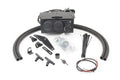 The Kubota RTV900 (2004-2011) Ice Crusher Cab Heater kit is displayed on a white background, featuring a black heater unit with vents and knobs, mounting brackets, hoses, T-fittings, screws, a hole saw, wire ties, wiring, and hardware.