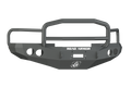 The 1997-2002 Ram 1500 Stealth Front Winch Bumper Lonestar Guard in texture black features angular edges, tubular guards, two large circular cutouts, a central white ROAD ARMOR logo, and fits Warn M12000 and Smittybilt XRC winches.