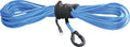 The Rope Kit Blue 1/4X50 4000-4500 Wide is a coiled blue synthetic rope with protective black sleeves, a metal loop at one end, and a reinforced small loop at the other, all neatly bundled and secured with black wrapping.