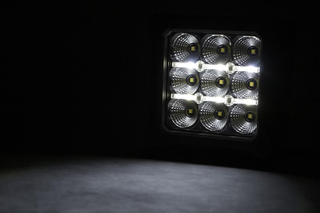 Rough Country Chrome Series LED Light Pair | 4 Inch | Square | White DRL