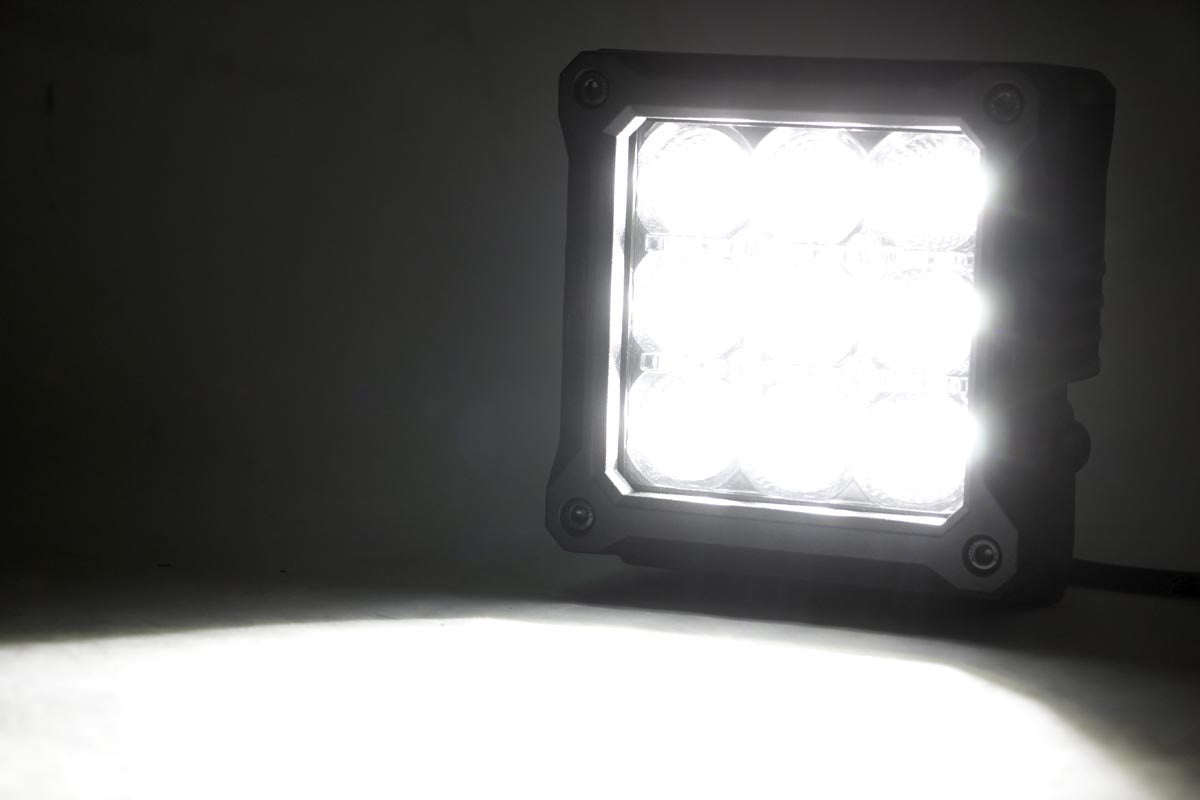 Rough Country Chrome Series LED Light Pair | 4 Inch | Square | White DRL