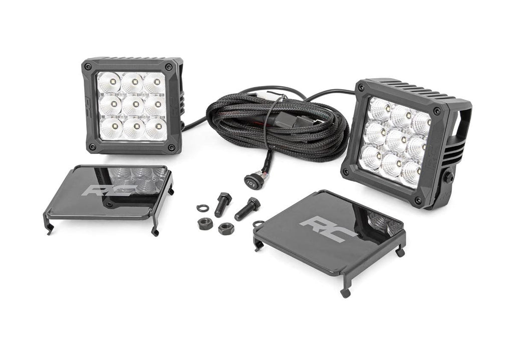 Rough Country Chrome Series LED Light Pair | 4 Inch | Square | White DRL