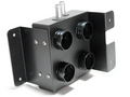 A black metal Inferno Cab Heater Kit With Defrost for 2015-Current Honda Pioneer 500. Features four front circular ports, two silver connectors on top, and side mounting brackets with screw holes for secure installation.