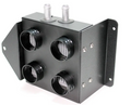 The Inferno Cab Heater Kit With Defrost for 2015-Current Cf Moto U-Force 500/800 features a black metal rectangular air box with four circular outlets, two top silver inlet pipes, side mounting flanges, and mesh visible inside each outlet.