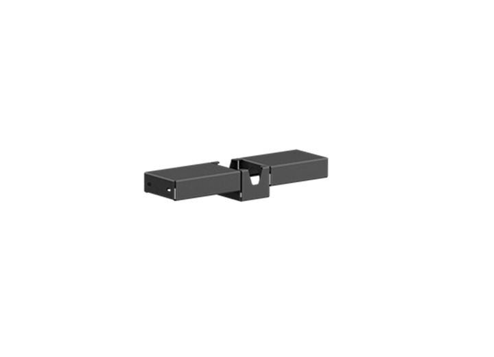 The 2015+ GMC Canyon Treck OEM Spare Tire Winch Relocation Mount (Colorado & Canyon only) in texture black is displayed on a white background, showing its rectangular metal form and how its hinged clasp mechanism operates.