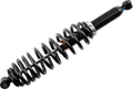A black coil-over shock absorber with a helical spring wrapped around a cylindrical metal body, featuring mounting eyelets at both ends and adjustment rings near the top, isolated on a white background.