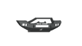 A rugged, angular 2018-2021 Jeep JL Sport Stealth Full Width Front Winch Bumper in textured black sheetmetal with bar guard and ROAD ARMOR logo, featuring cut-outs and a central winch mount, shown on a white background.