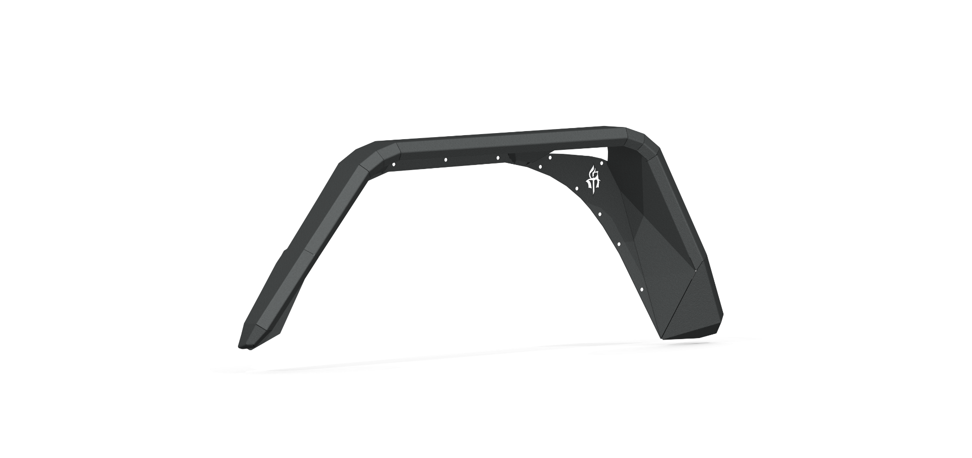 A 2020+ Jeep JT Sport Stealth Rear Fender Flare Gladiator Body Armor in textured black, featuring an angular geometric design with sharp edges and bolts along the top, designed to fit over a vehicle wheel well. Plain white background.