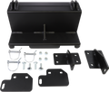A black metal bracket assembly with several components: a large rectangular bracket, three smaller brackets, two U-bolts, four bolts, four nuts, and three flat mounting plates, all arranged neatly on a plain white background.