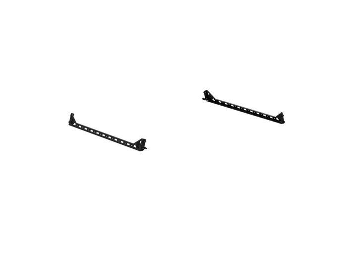 Two See Treck Kitting Tab Treck - Dual Lower Accessory Rail Mounts (Pair), texture black, for 5 1/2 to 6 ft. beds are shown diagonally with multiple holes on each, designed for mounting/supporting objects against a white background.