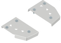 Light gray metal Rear A-arm guards (pair) for Polaris ACE 325/570 and RZR 570, each with three circular bolts and a central triangular cutout, shown at varying angles on a white background.