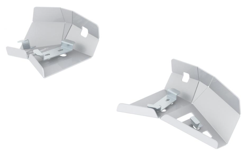 A pair of Al. Front A-arm guards for Polaris Sportsman 570 SP/Trail (2021+) are shown on a white background, positioned at different angles to display their geometric cut-outs and silver clips.