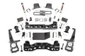 The 6 Inch Lift Kit | V2 for Ford F-150 4WD (2011-2014) is displayed on a white background, featuring black steel brackets, crossmembers, shocks, bolts, spacers, control arms, and mounting hardware arranged symmetrically.