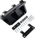 A black metal mounting bracket kit with two large bracket pieces, six bolts with washers and nuts, six rectangular washers, and four smaller washers, all arranged neatly on a white background.