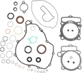 A collection of assorted gaskets, seals, and O-rings of various shapes and sizes, laid out on a white background. Components include large irregular gasket shapes, circular seals in black, brown, and metallic, and two rounded rectangular metal gaskets.