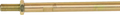 A close-up of a gold metallic rod or bolt with a hexagonal head on the left and threaded end. The main shaft is smooth, with a slight sheen. The background is a plain, light gray color.