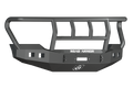 A textured black Stealth Front Winch Bumper for 2011-2016 Ford F-250 features the Titan II tubular grille guard, angular design, white ROAD ARMOR logo, and mounting points and cutouts for lights and a license plate. Compatible with Warn 16.5Ti.