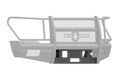 The 2011-2016 Ford F-250 Vaquero Front Winch Plate in texture black features mesh inserts, wide vertical and horizontal bars, center ROAD ARMOR branding, light and mounting cutouts, delivering rugged protection for your truck.
