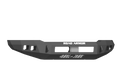 The 2017-2021 Ford Raptor Stealth Front Non-Winch Bumper in textured black features an angular steel design with light cutouts, a vented lower section, and bold ROAD ARMOR lettering—rugged and geometric for off-road protection on a transparent background.