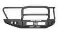 The 2017-2021 Ford Raptor Stealth Front Non-Winch Bumper Lonestar Guard in texture black features a heavy-duty build, integrated grille guard, angular contours, mesh center panel, square light cutouts, and a white ROAD ARMOR logo for durable off-road prot