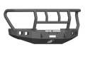 The 2017+ Ford F-250 Stealth Front Winch Bumper Titan II Guard features a textured black finish, angular design, light slots, central ROAD ARMOR logo, and sturdy metal build for rugged protection. Compatible with Warn 16.5Ti winch.