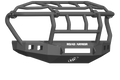 The 2017+ Ford F-250 Stealth Front Non-Winch Bumper Intimidator Guard in texture black features angular lines, reinforced tubing, and light cutouts. ROAD ARMOR is printed on the front, offering heavy-duty off-road protection.