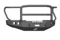The 2017+ Ford F-250 Stealth Front Winch Bumper Lonestar Guard in texture black features heavy-duty steel, angular lines, a built-in grille guard, side openings, and ROAD ARMOR branding—built for off-road use with Warn 16.5Ti compatibility.
