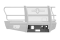 The 2017+ Ford F-250 Vaquero Front Winch Plate in texture black features a rugged metal build with a mesh center, side rails, mounting brackets, and the Ranch Hand logo for heavy-duty front-end protection.