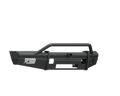 The 2017-2021 Ford F-250 Vaquero Front Non-Winch Bumper features a textured black finish, Pre-Runner tubular grille guard, mesh side vents, 2-inch receiver, included brackets, and an angular rugged design shown against a white background.